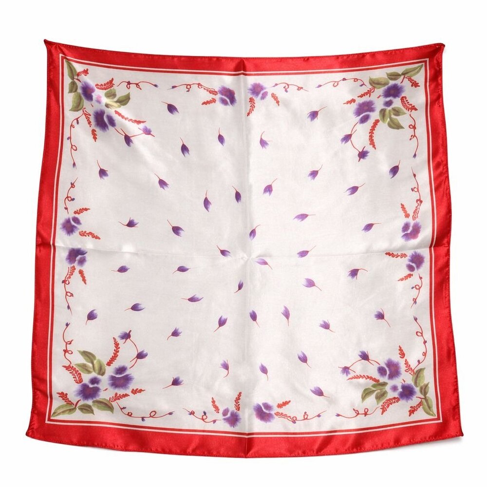 Red Pink Floral Satin Scarf 20x20 Women's Hair Tie Neck Wrist Wrap
